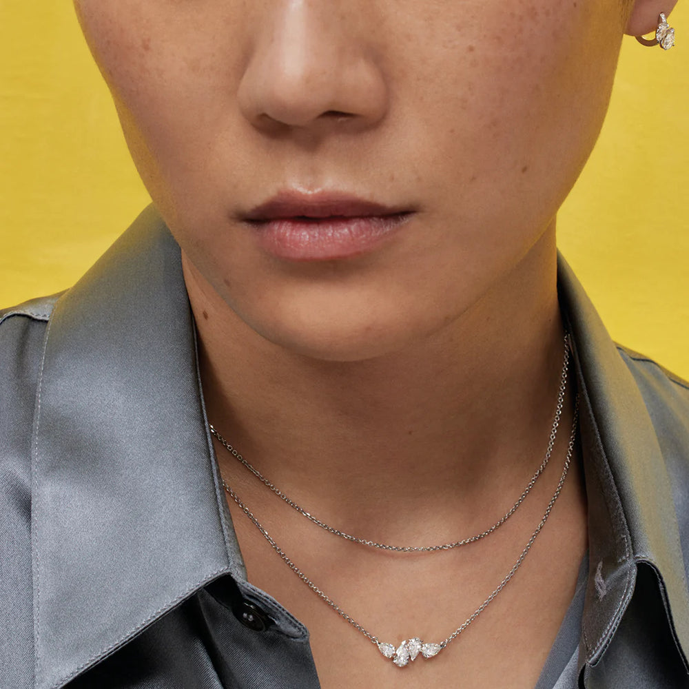 Collier Serti sur Vide en or blanc avec 4 diamants taille poire - NLU3AFWG04000