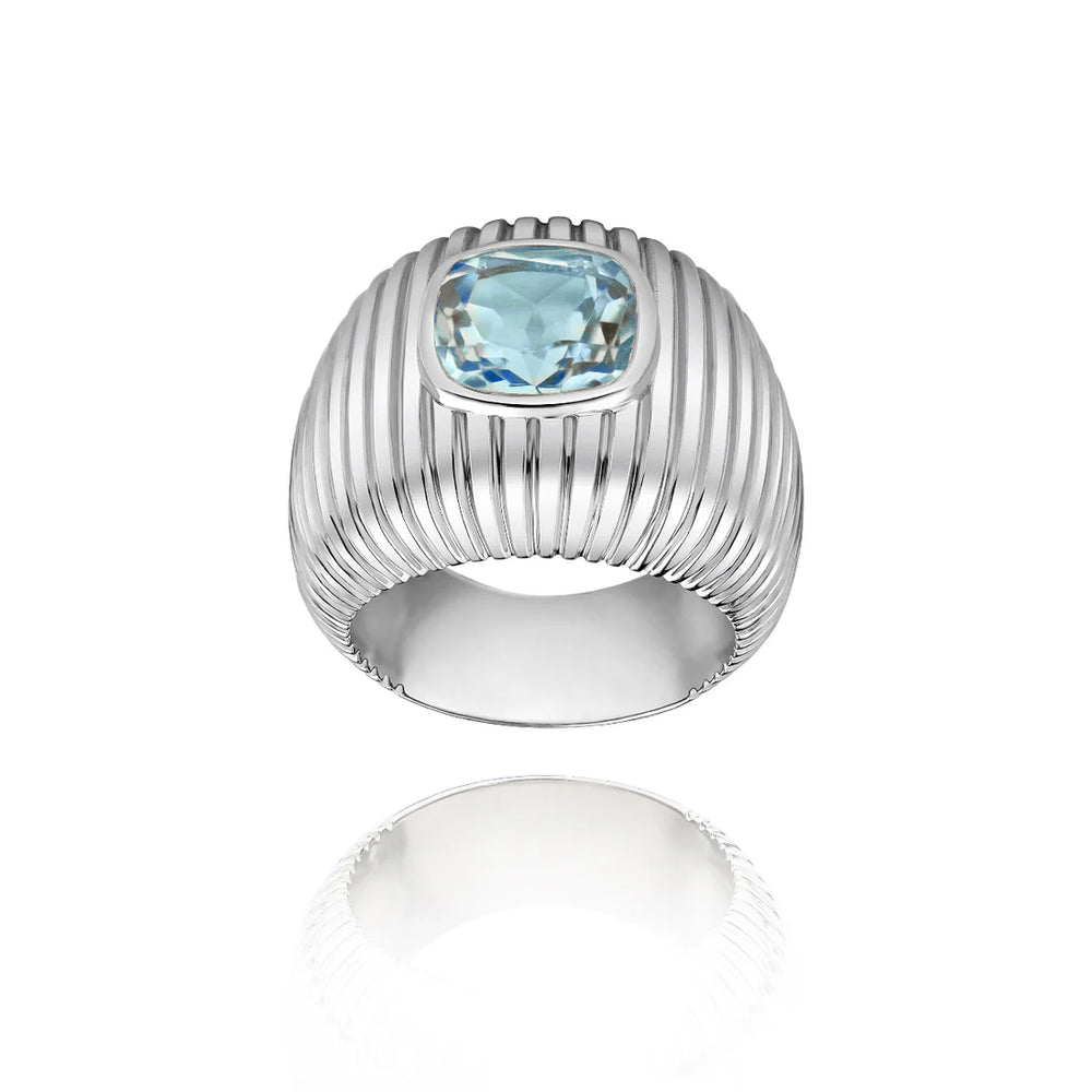 Bague Van Den Abeele Michelle topaze bleu Swiss taille coussin