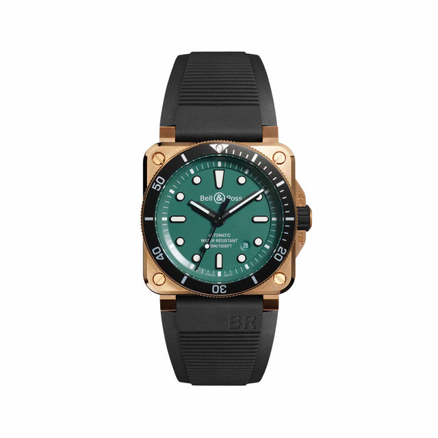 BR-03 Diver Black & Green Bronze - BR0392-D-LT-BR/SRB
