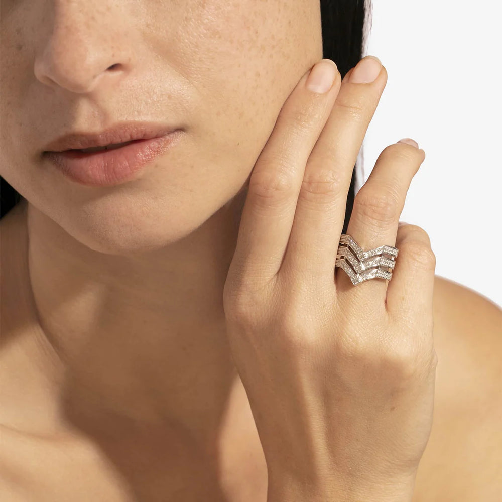 BAGUE STAIRWAY 3 RANGS DIAMANTS & ARGENT - FSJ135