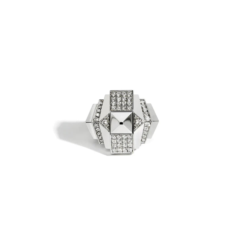 BAGUE ROCKAWAY PYRAMIDE SEMI PAVÉE & ARGENT - FSJ137