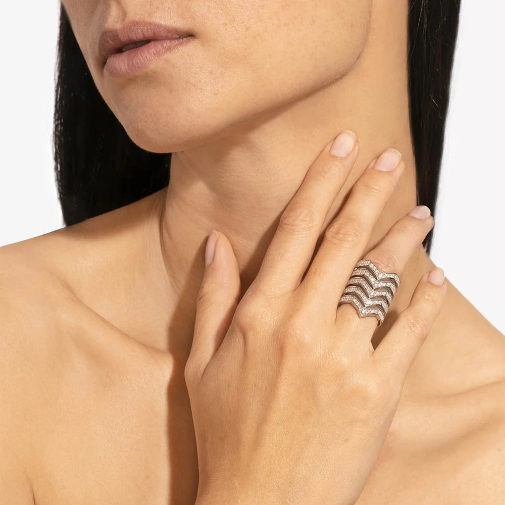 BAGUE STAIRWAY 5 RANGS DIAMANTS & ARGENT - FSJ170