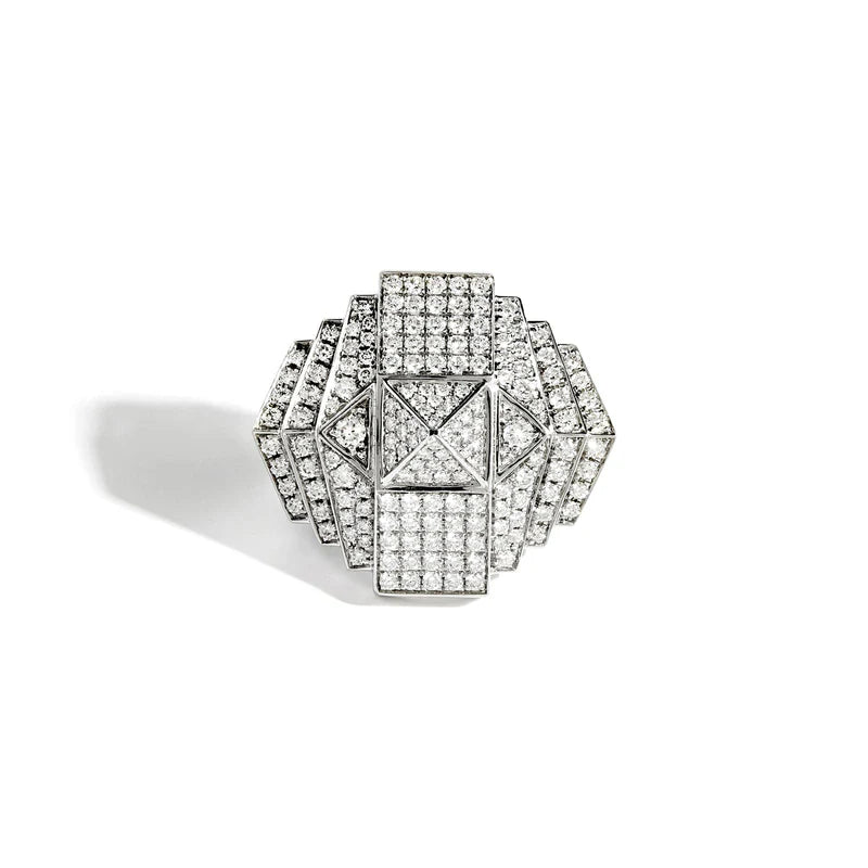 BAGUE ROCKAWAY XXL PYRAMIDE DIAMANTS & ARGENT - FSJ275