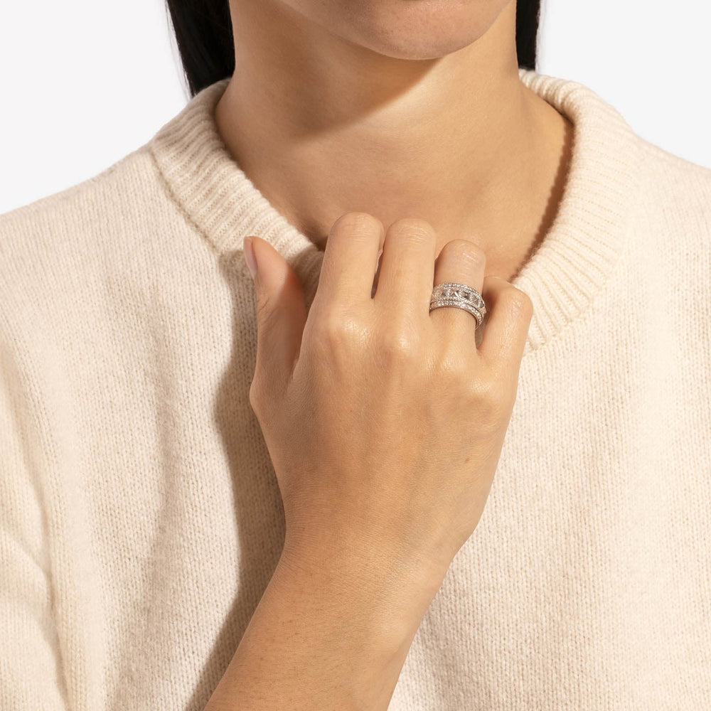 BAGUE ROCKAWAY SPINNER DIAMANTS & ARGENT - FSJ304