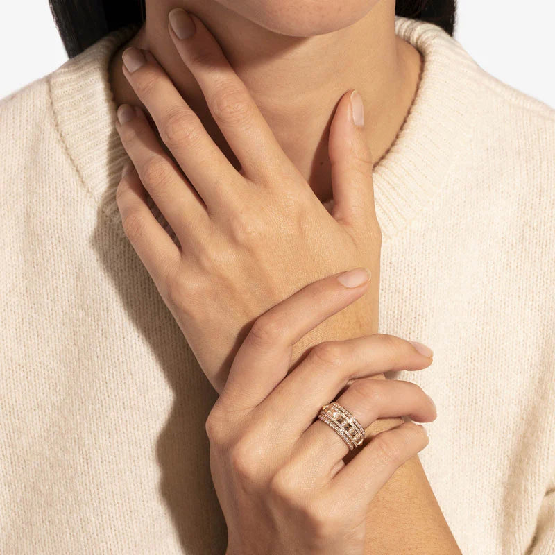 BAGUE ROCKAWAY SPINNER DIAMANTS & OR ROSE - FSJ335