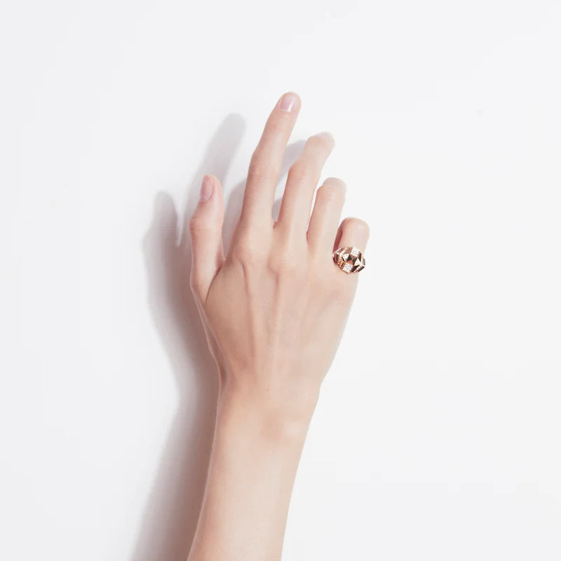 BAGUE MINI ROCKAWAY PYRAMIDE DIAMANTS & OR ROSE - FSJ377