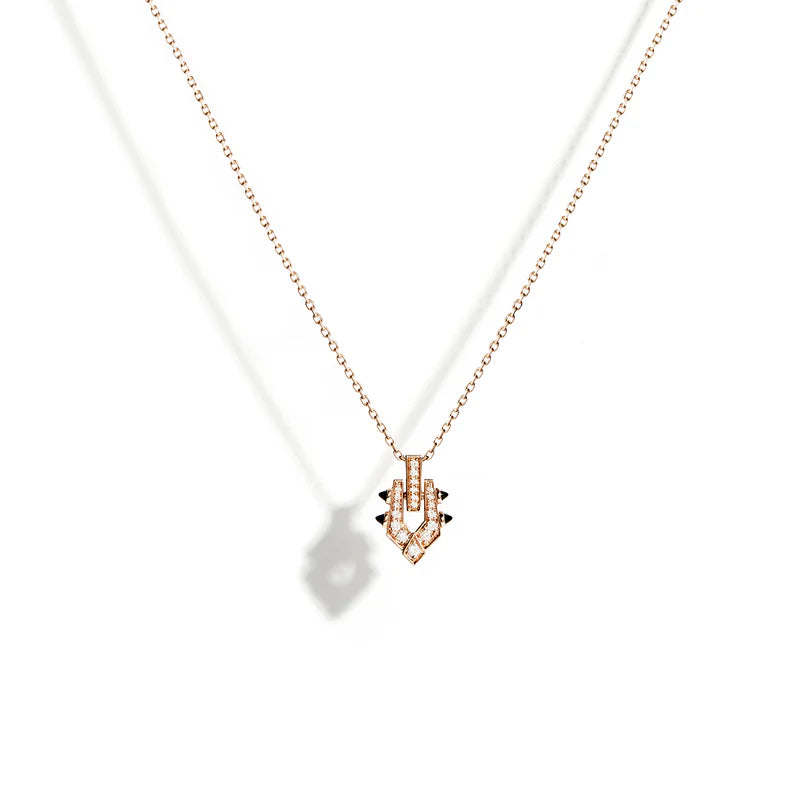 COLLIER SPIKE DIAMANTS, OR ROSE & AGATES NOIRES - FSJ422