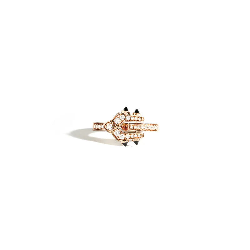 BAGUE MINI SPIKE DIAMANTS, OR ROSE & AGATES NOIRES - FSJ427