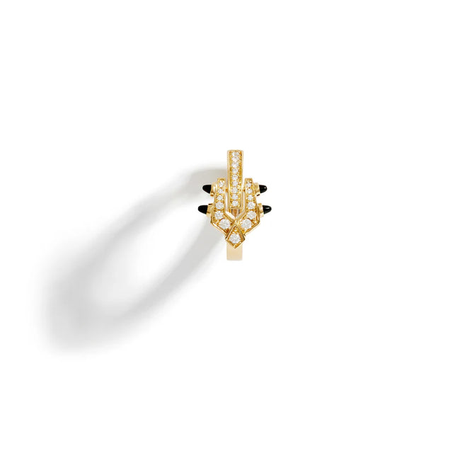 CRÉOLE SPIKE DIAMANTS, OR JAUNE & AGATES NOIRES - FSJ458