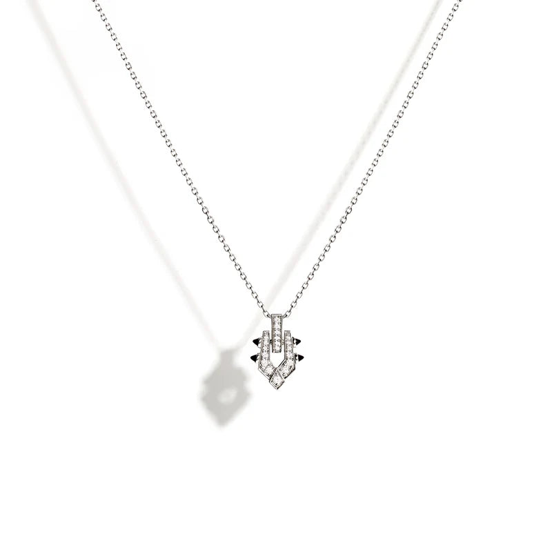 COLLIER SPIKE DIAMANTS, ARGENT & AGATES NOIRES - FSJ463