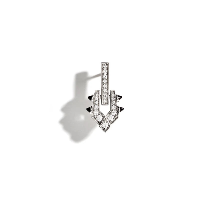 BOUCLE D'OREILLE SPIKE DIAMANTS, ARGENT & AGATES NOIRES - FSJ466