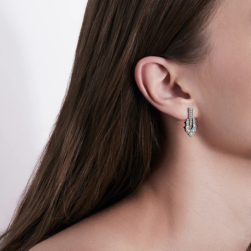 BOUCLE D'OREILLE SPIKE DIAMANTS, ARGENT & AGATES NOIRES - FSJ466