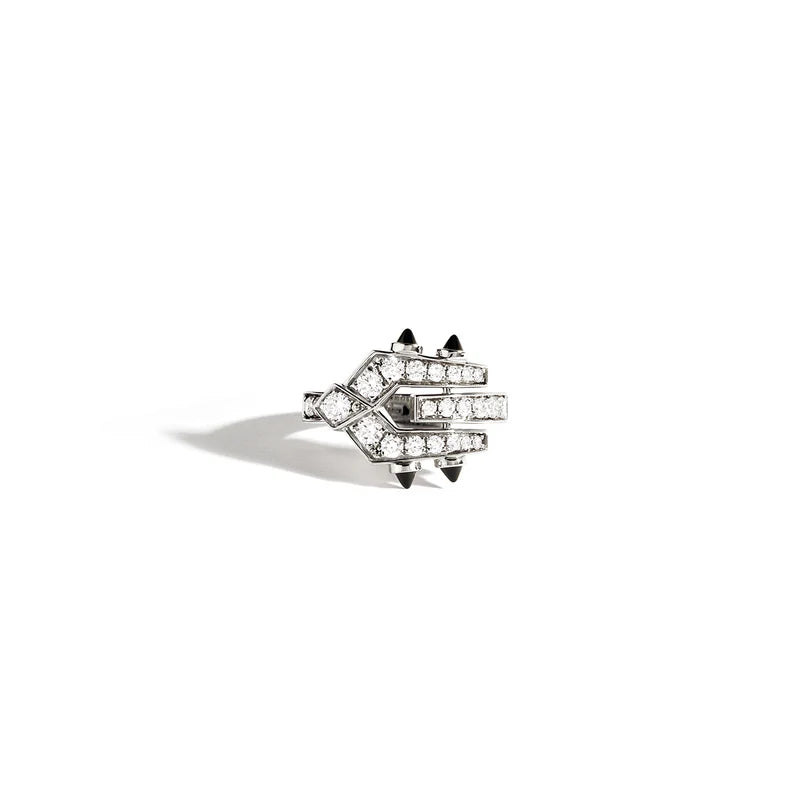BAGUE SPIKE DIAMANTS, ARGENT & AGATES NOIRES - FSJ467