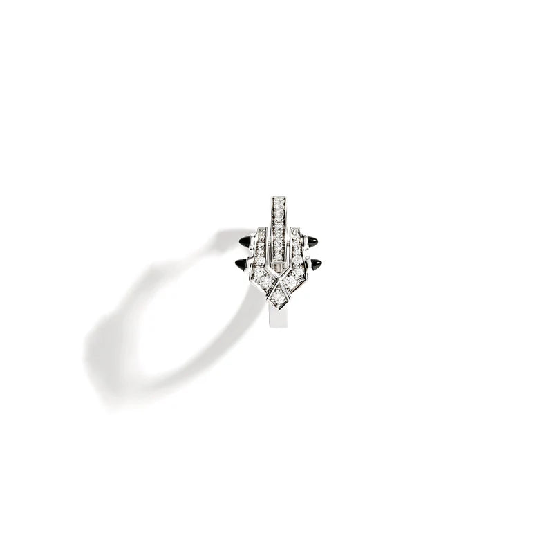 CRÉOLE SPIKE DIAMANTS, ARGENT & AGATES NOIRES - FSJ468