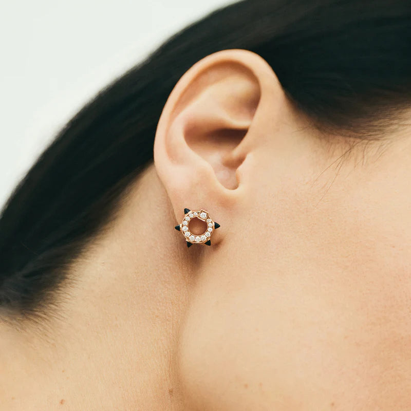 PUCE SPIKE DIAMANTS, OR ROSE & AGATES NOIRES - FSJ478