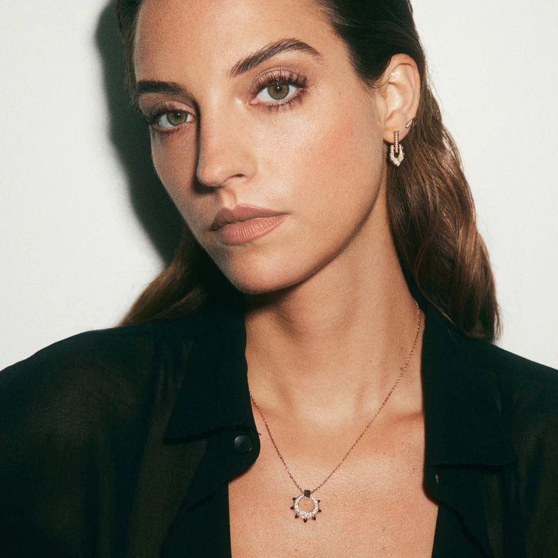 COLLIER SPIKE CERCLE DIAMANTS, OR ROSE & AGATES NOIRES - FSJ486