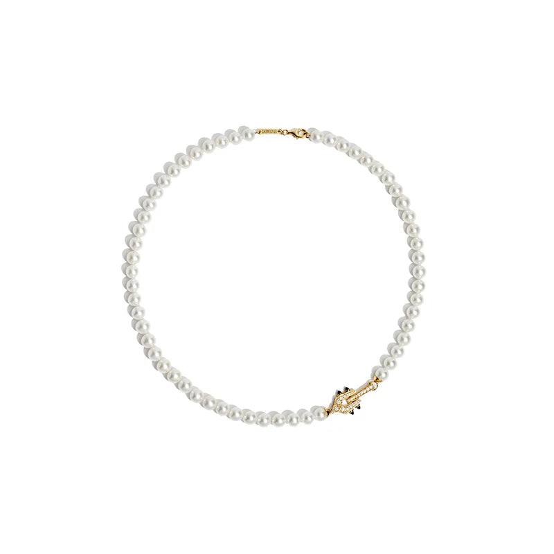 COLLIER SPIKE PERLES, AGATES NOIRES, OR JAUNE & DIAMANTS - FSJ522