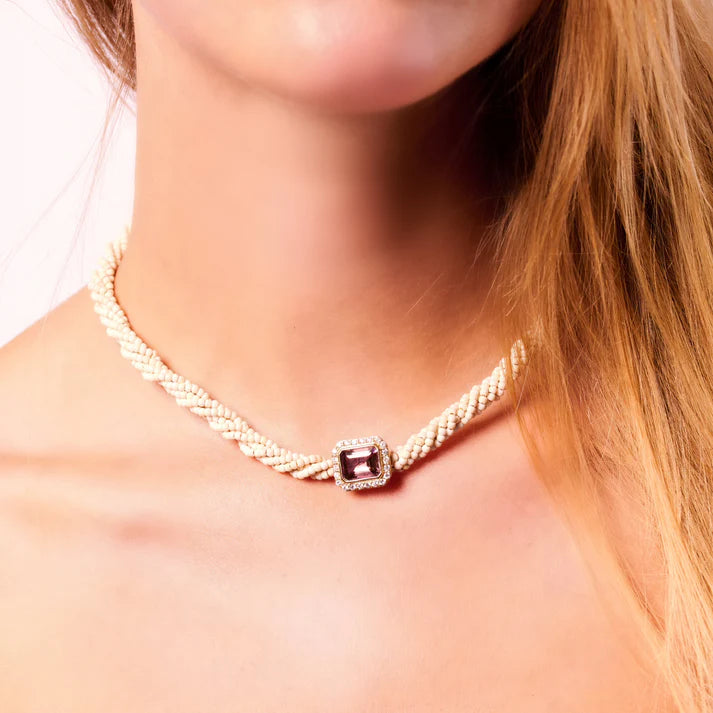 Collier Van Den Abeele Twist Turquoise blanche - Améthyste