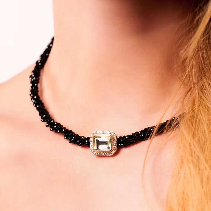 Collier Van Den Abeele Twist Zircon noir - Améthyste verte