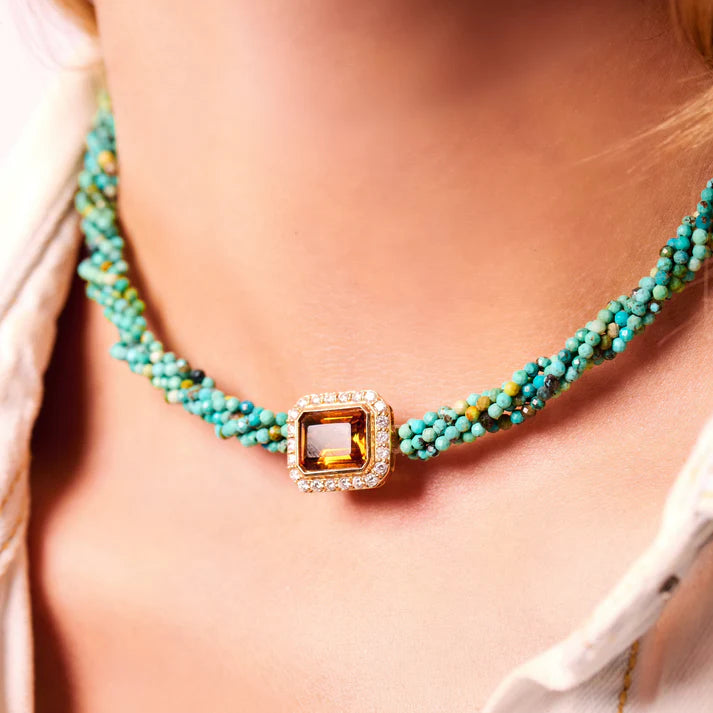 Collier Van Den Abeele Twist Turquoise - Citrine de Madère