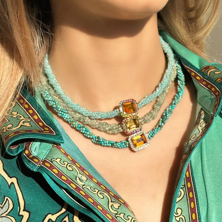 Collier Van Den Abeele Twist Amazonite - Citrine de Madère