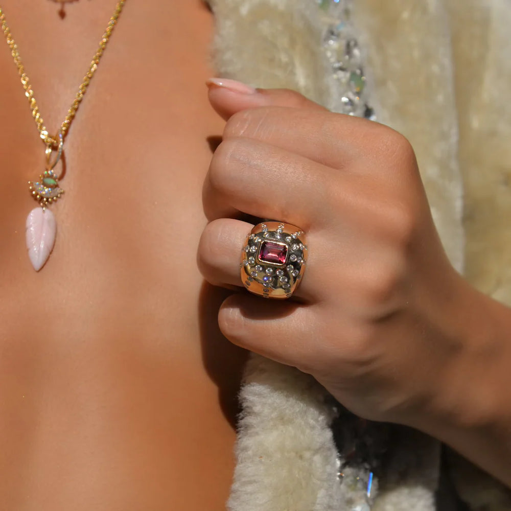 Bague Van Den Abeele Marteen Or - diamants et Tourmaline rose