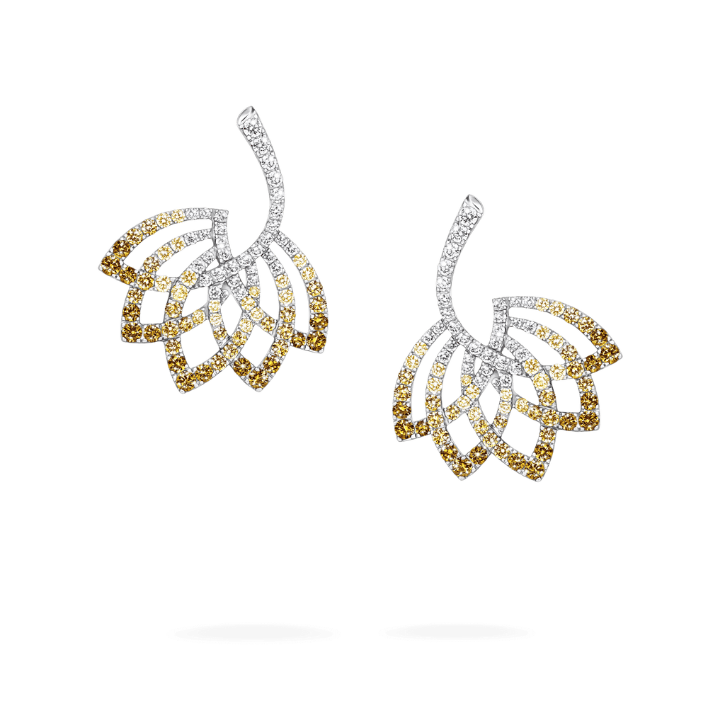Boucles d'oreilles pendantes en saphir jaune et diamant, fleur de lotus - 2019318