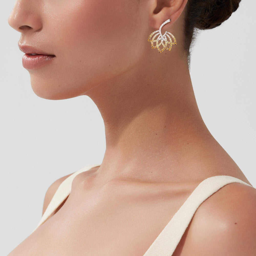 Boucles d'oreilles pendantes en saphir jaune et diamant, fleur de lotus - 2019318