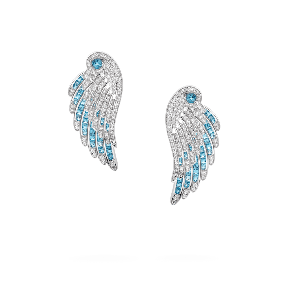 Boucles d'oreilles pendantes en aigue-marine et diamant Wings Embrace - 2016577