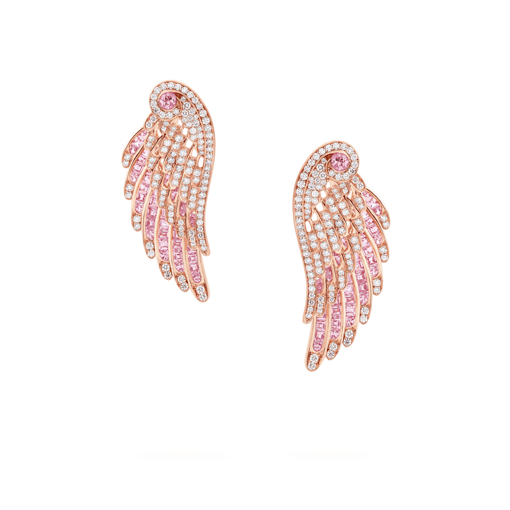 Boucles d'oreilles pendantes en saphir rose et diamant Wings Embrace - 2016584