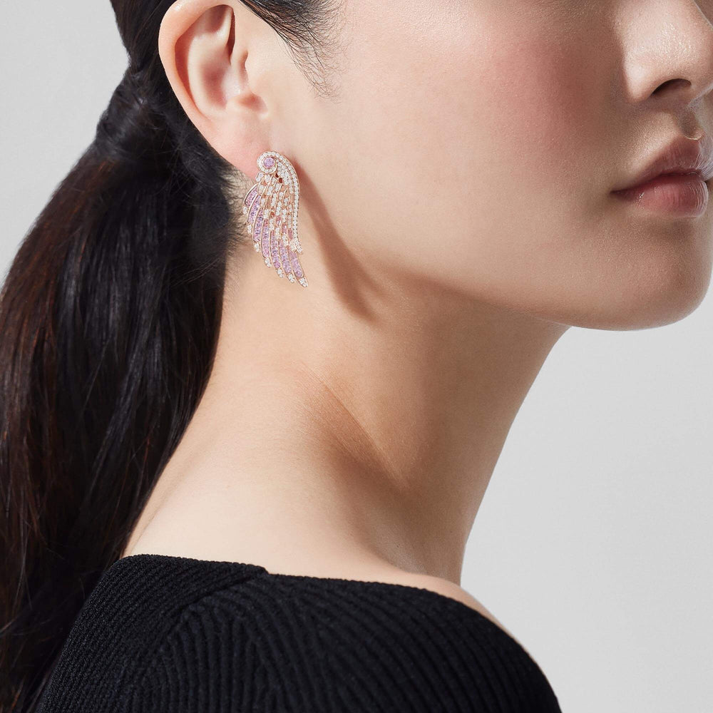 Boucles d'oreilles pendantes en saphir rose et diamant Wings Embrace - 2016584