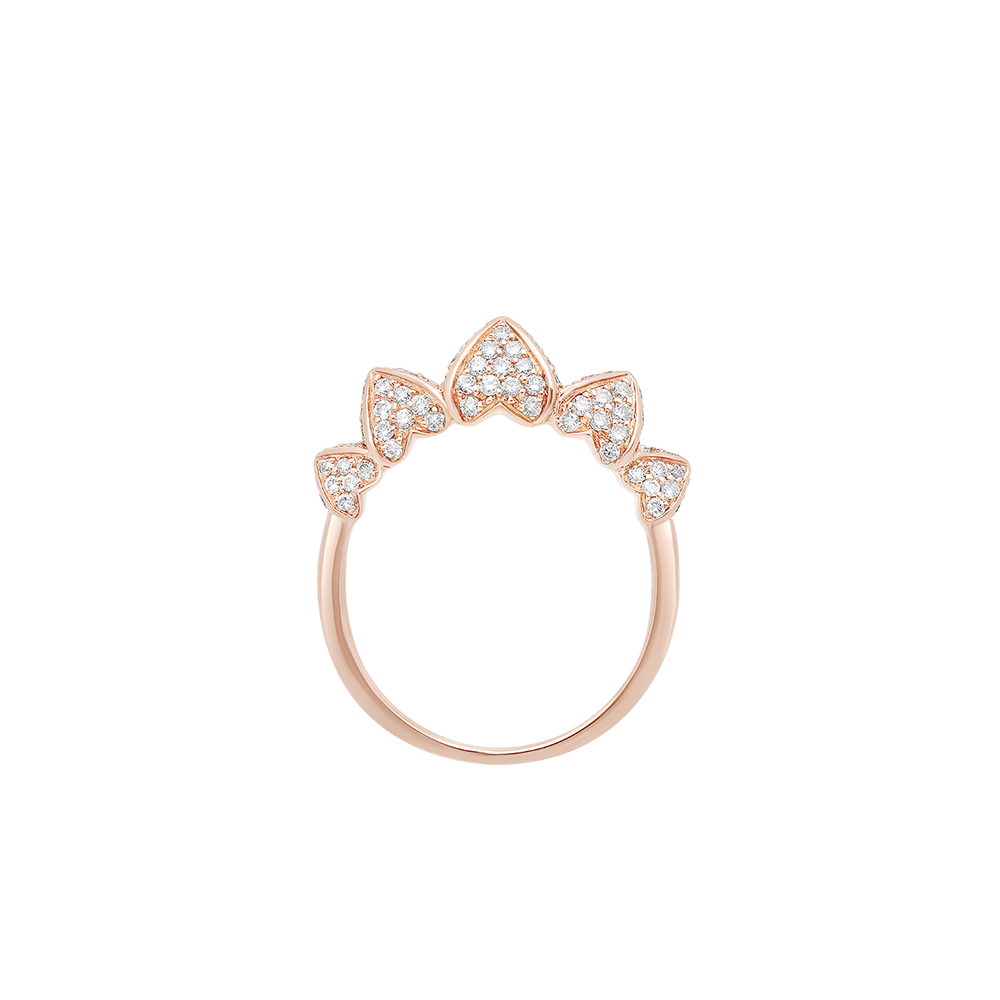 Bague Korloff Korlove or rose et diamants moyen modèle 5 cœurs - JKVR02PG/D