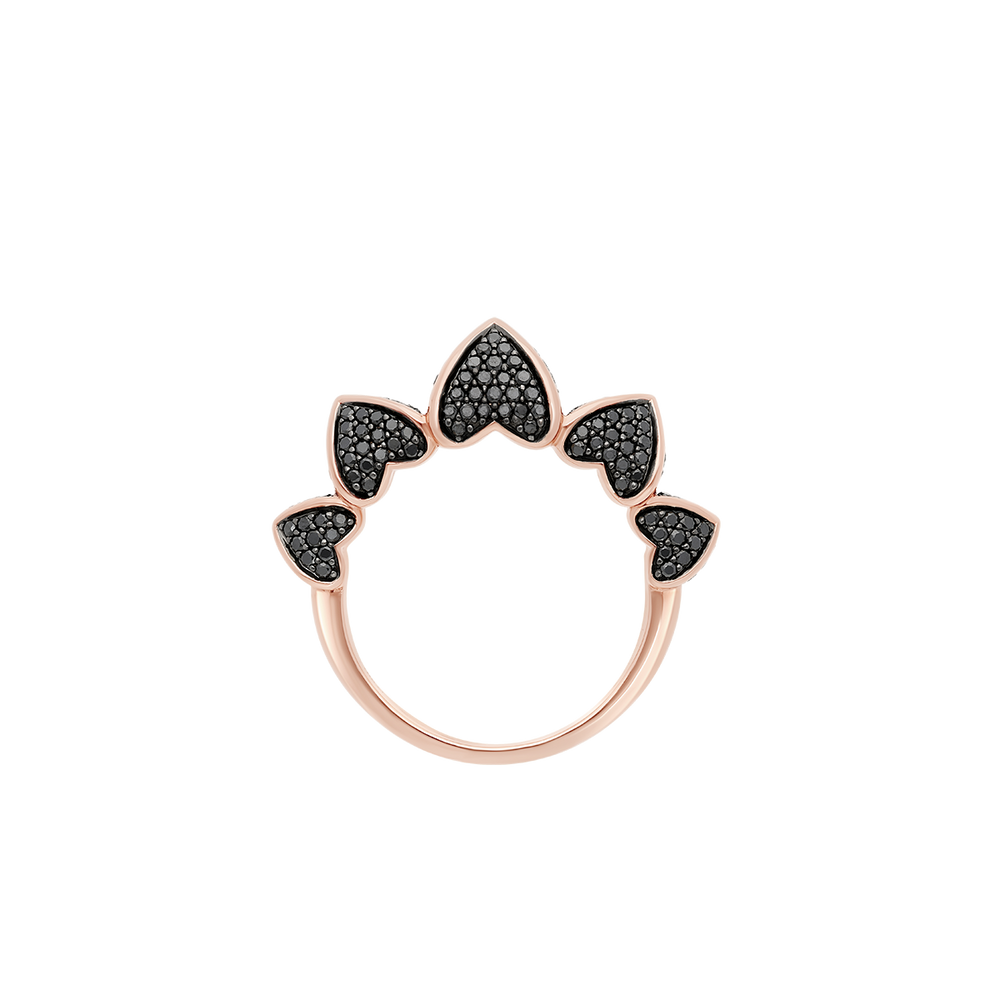 Bague Korloff Korlove or rose et diamants noirs petit modèle 5 cœurs - JKVR02PG/BD