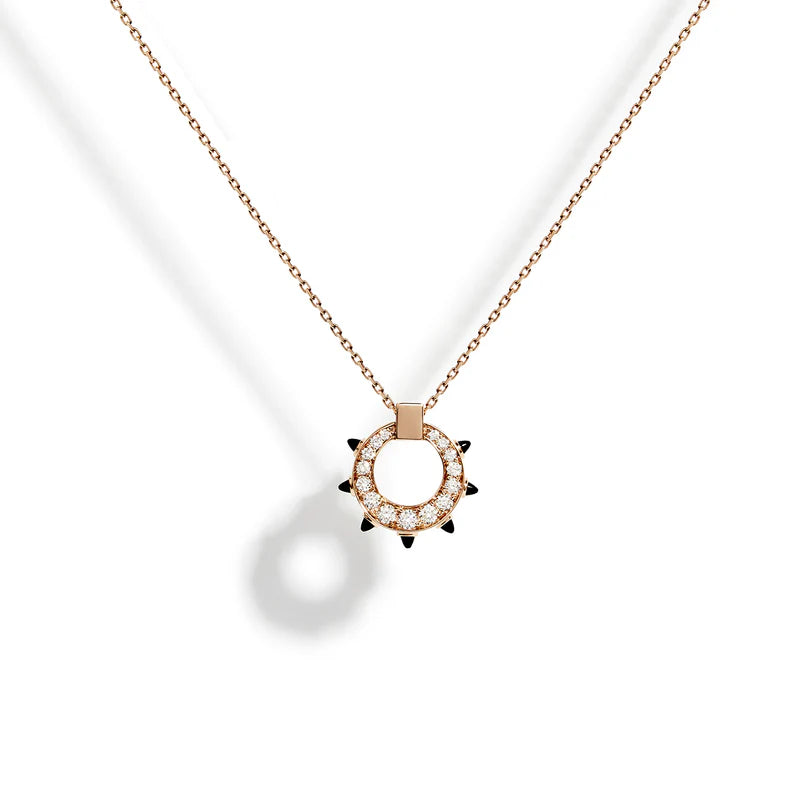 COLLIER SPIKE CERCLE DIAMANTS, OR ROSE & AGATES NOIRES - FSJ486