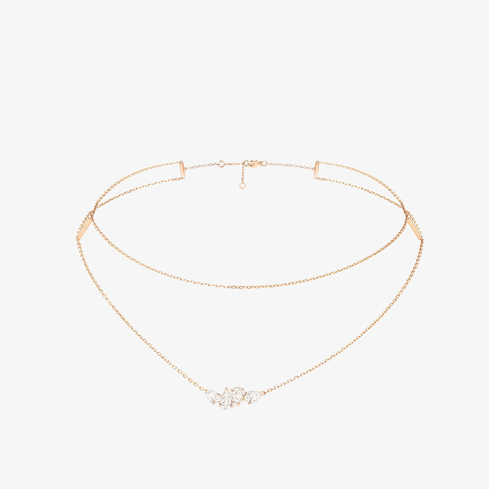 Collier Serti sur Vide en or rose avec 4 diamants taille poire - NLU3AFPG04000