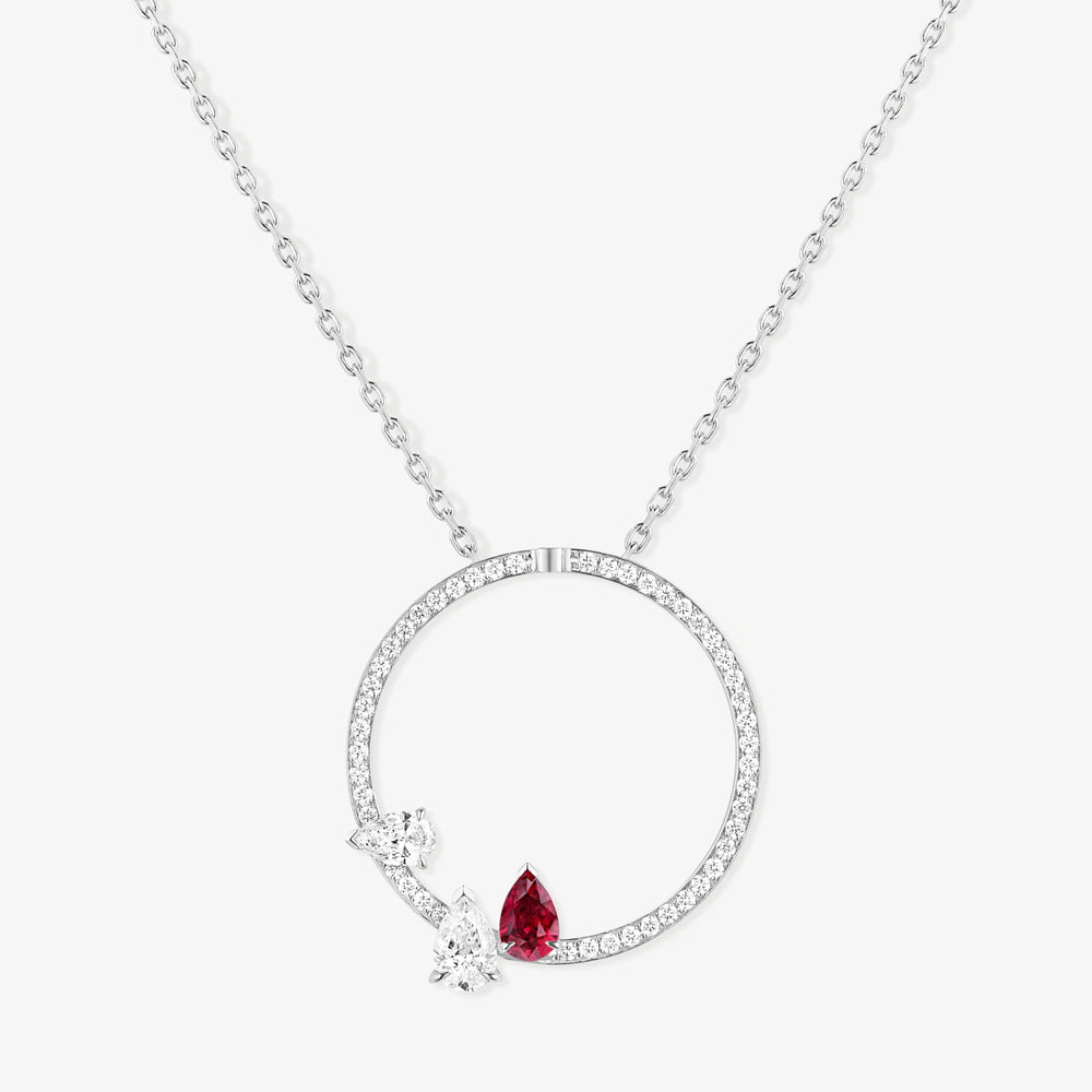 Pendentif serti sur vide en or blanc avec 2 diamants taille poire et 1 rubis taille poire - PSV3AAWGR0000