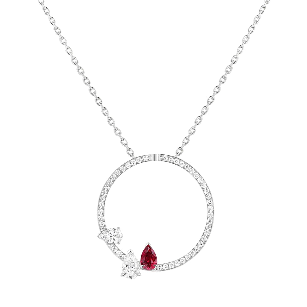 Pendentif serti sur vide en or blanc avec 2 diamants taille poire et 1 rubis taille poire - PSV3AAWGR0000