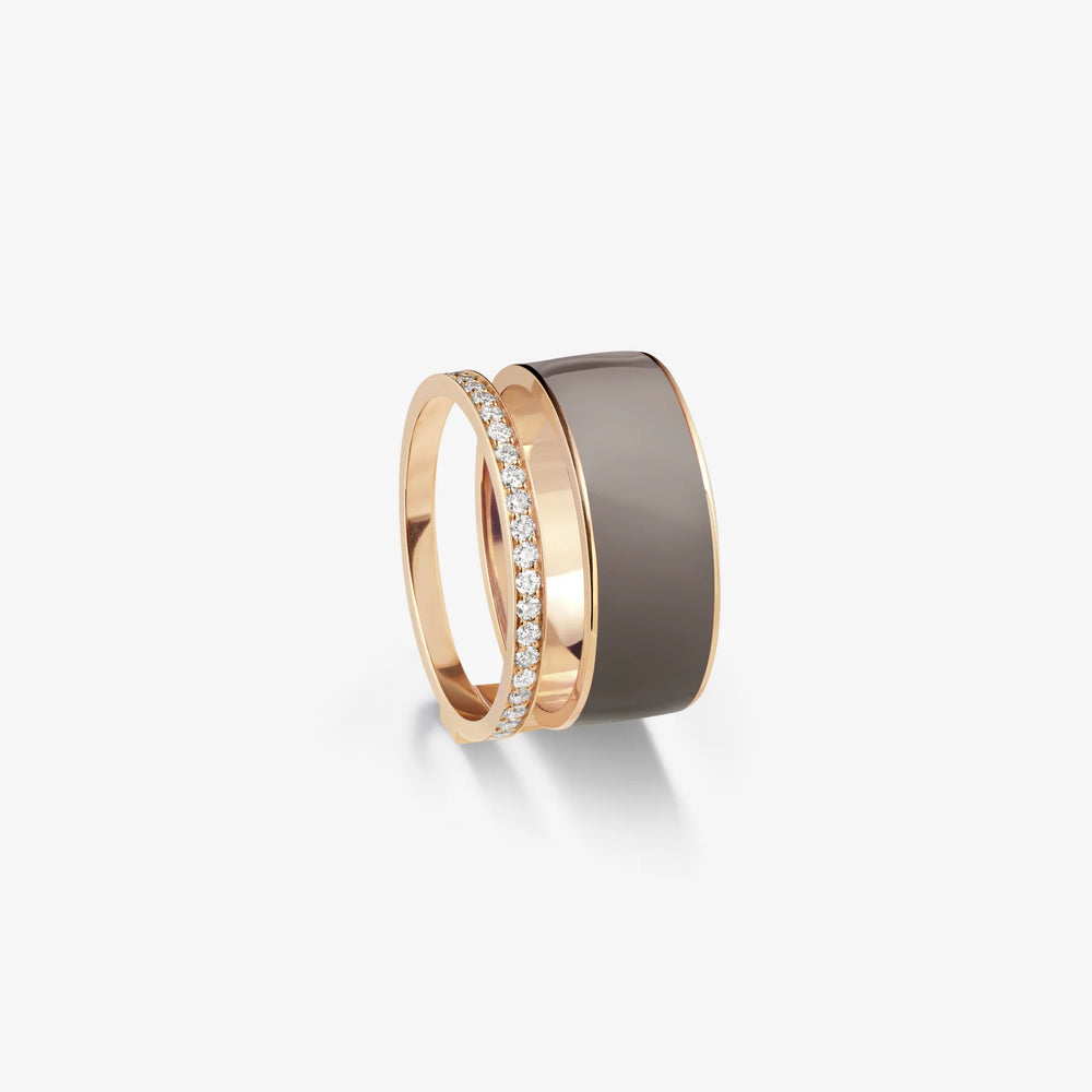Bague Berbere Chromatic Taupe laquée en or rose pavée de diamants - RCH2AMPG00000