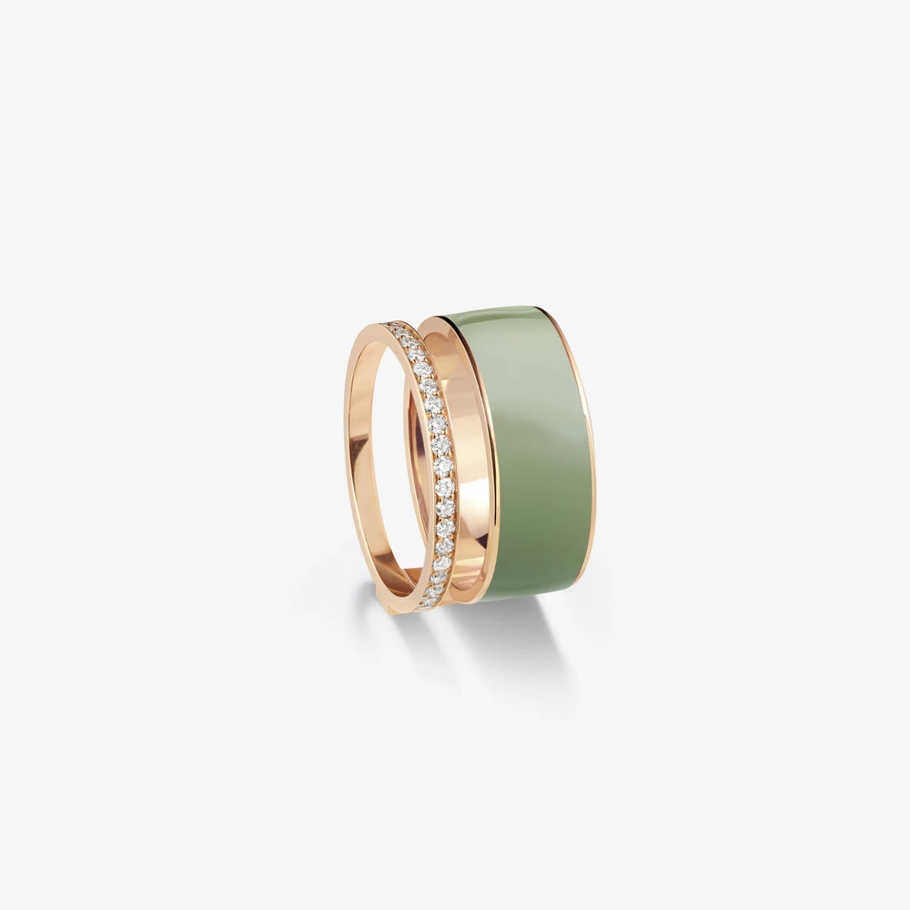 Bague Berbere Chromatic en laque Vert Sauge en or rose pavée de diamants - RCH2ANPG00000