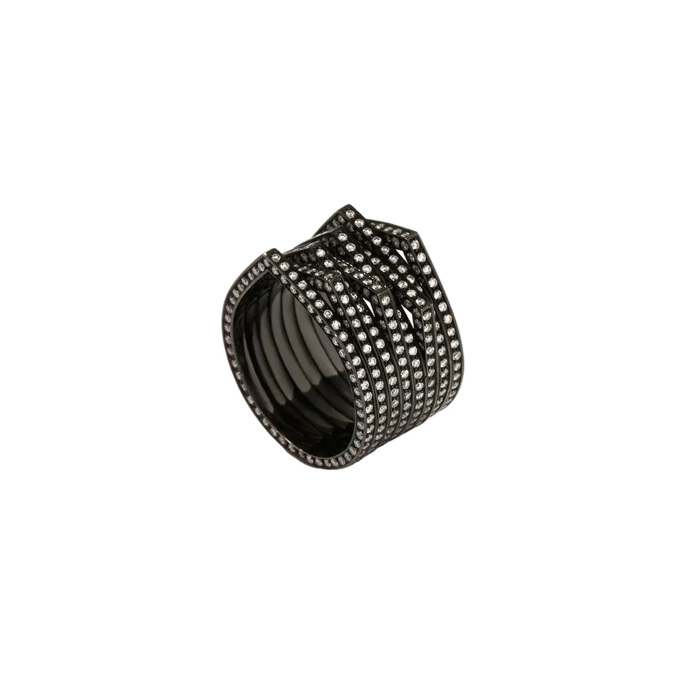 Bague Repossi Antifer 8 rangs en or noir pavée de diamants - RAF2AEWG00BC0