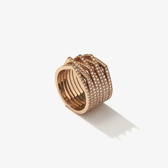 Bague Antifer 8 rangs en or rose pavée de diamants - RAF2AMPG00000