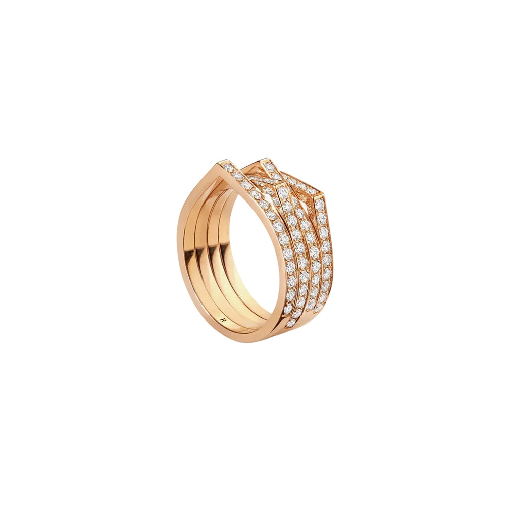 Bague Repossi Antifer 4 rangs en or rose pavée de diamants - RAF2BEPG00000
