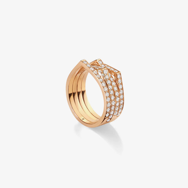 Bague Antifer 4 rangs en or rose pavée de diamants - RAF2BEPG00000