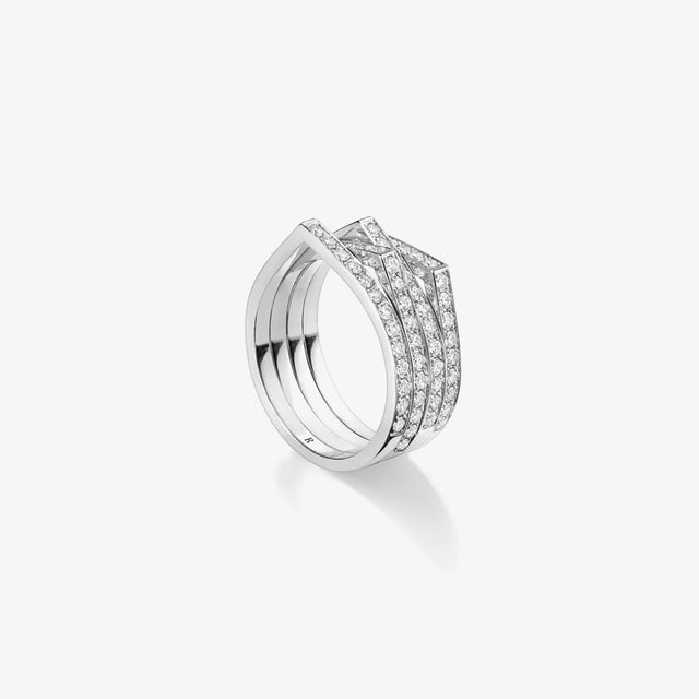 Bague Antifer 4 rangs en or blanc pavée de diamants - RAF2BEWG00000