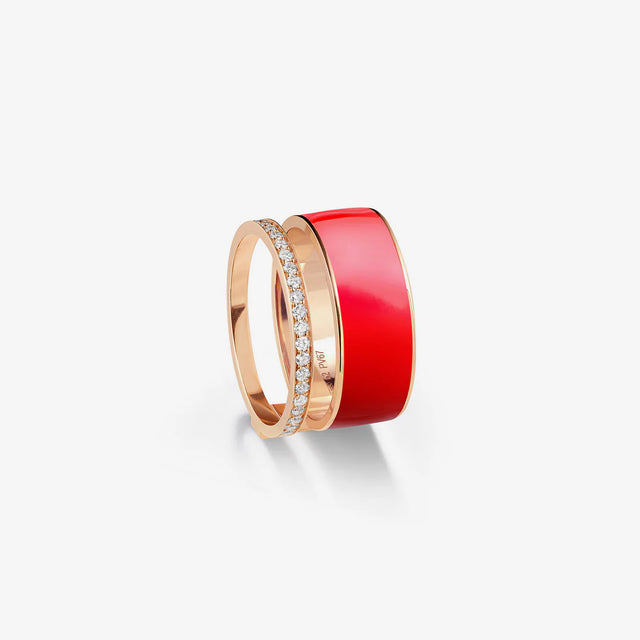 Bague Berbere Chromatic Rouge laquée en or rose pavée de diamants - RCH2ADPG00000