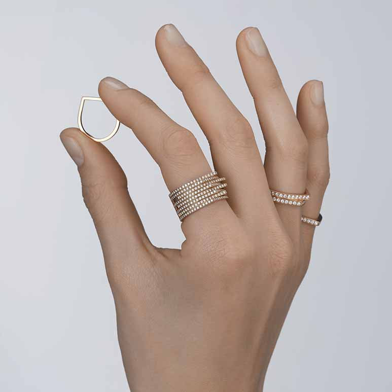 Bague Repossi Antifer 8 rangs en or rose pavée de diamants - RAF2AMPG00000