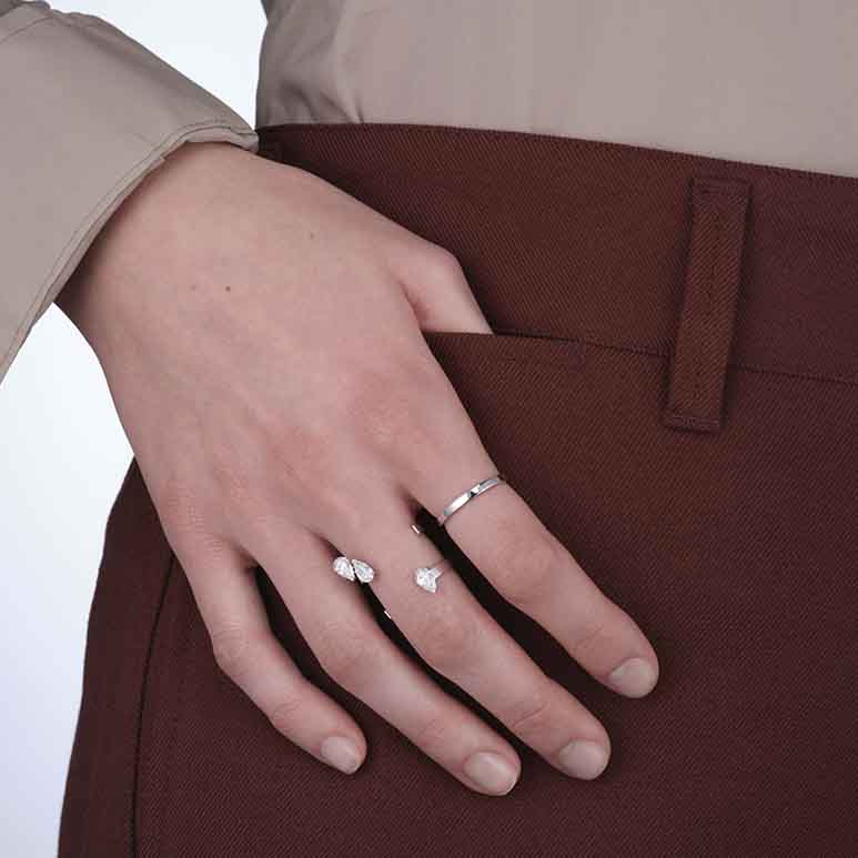 Bague Repossi serti sur vide en or blanc avec 3 diamants taille poire - RSV1FAWG00000