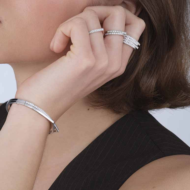 Bague Repossi Antifer 2 rangs en or blanc pavée de diamants - RAF2BDWG00000
