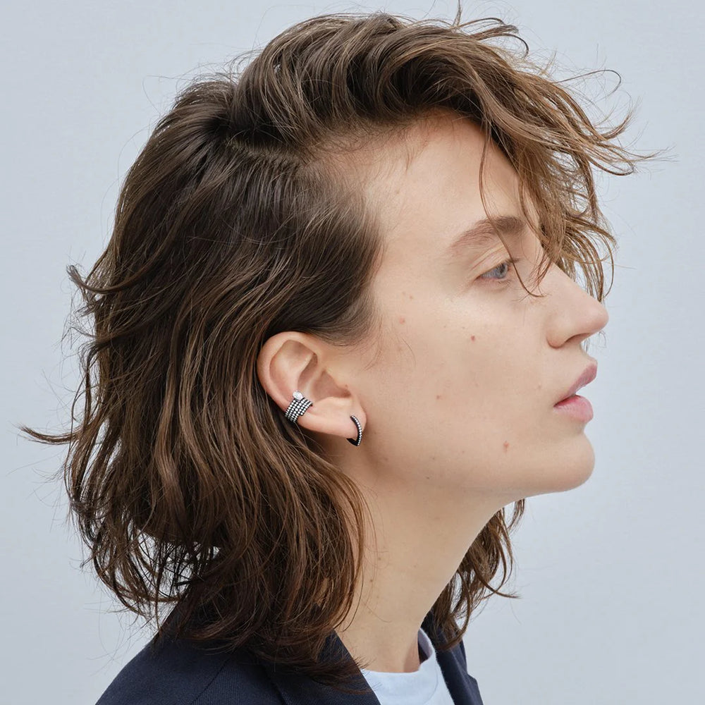 Boucle d'oreille Antifer en or noir pavée de diamants - EAF2ACWG00BC0