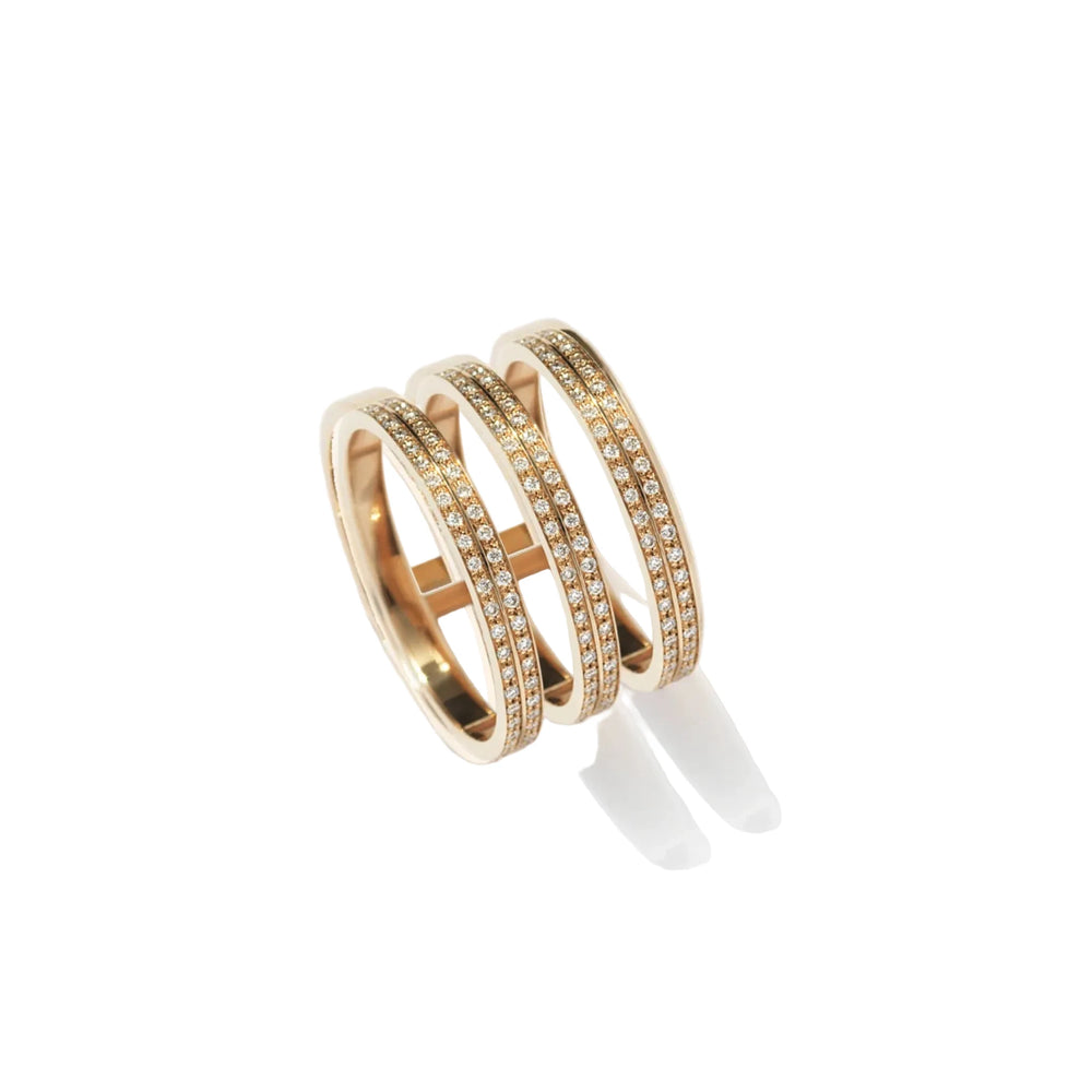 Bague Repossi Berbere 3 rangs en or rose pavée de diamants - RMT2BDPG00000